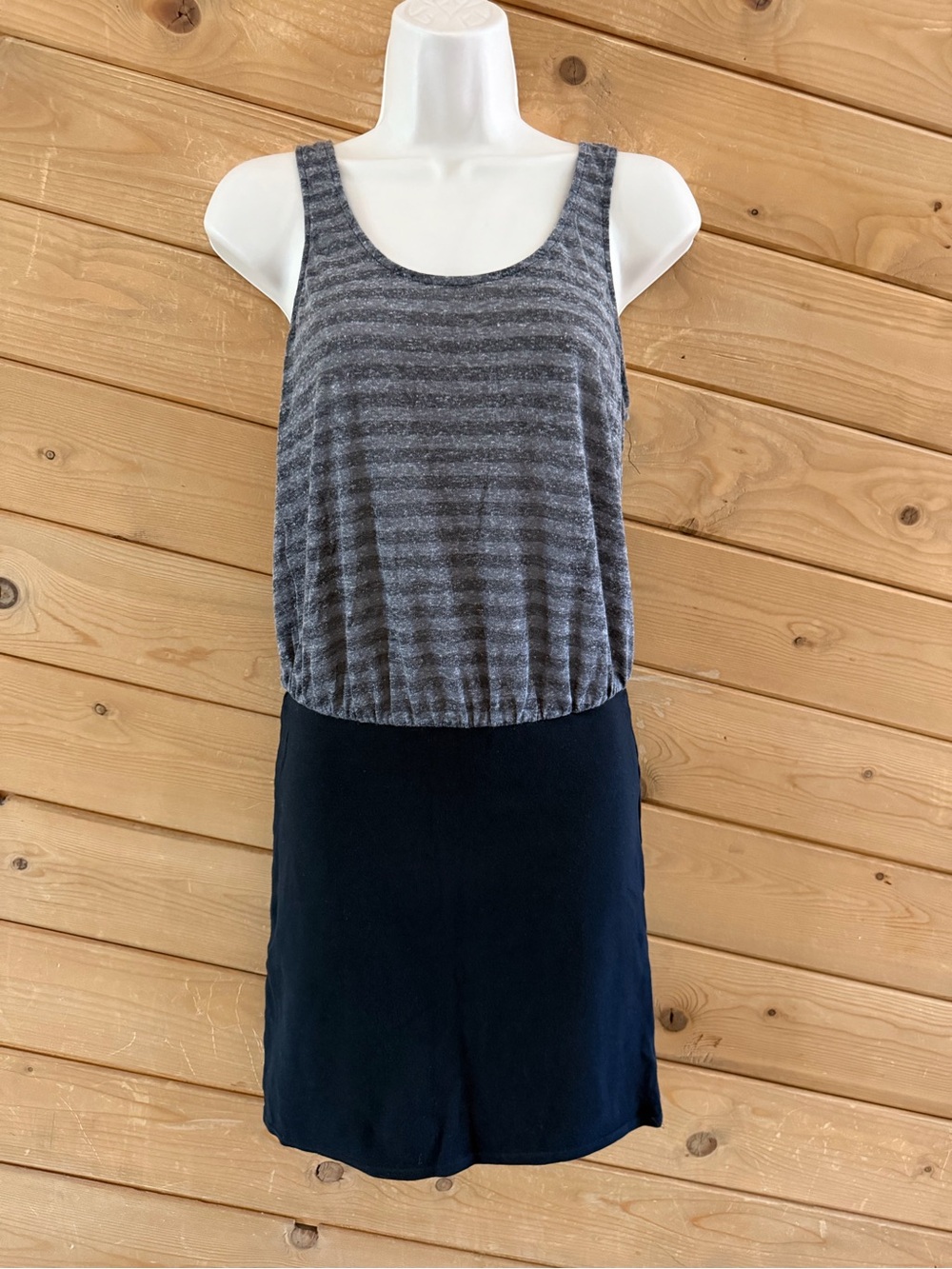 FP - Free People Beach Black Gray Stripe Tank Sleeveless Fitted Mini Dress S